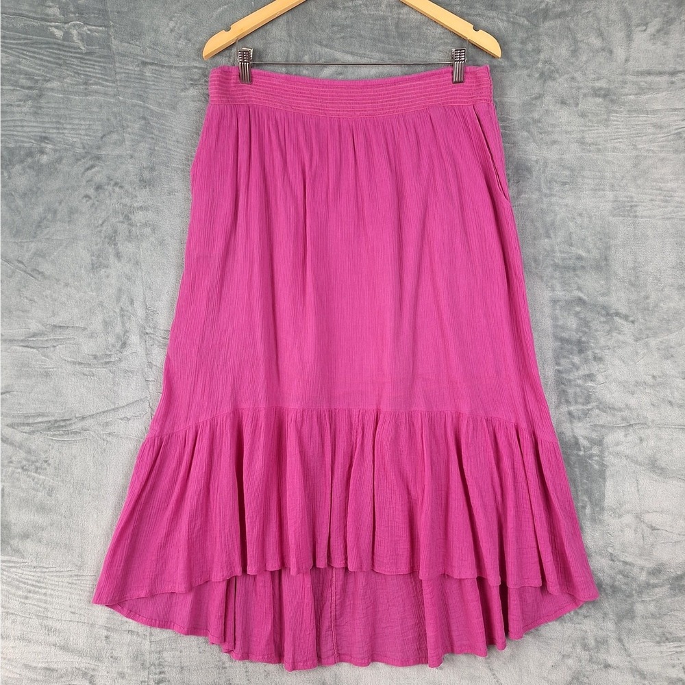 Anthropologie Skirt Large Pink Boho Tiered‎ Peasant Fairy Prairie Flowy Gauzy